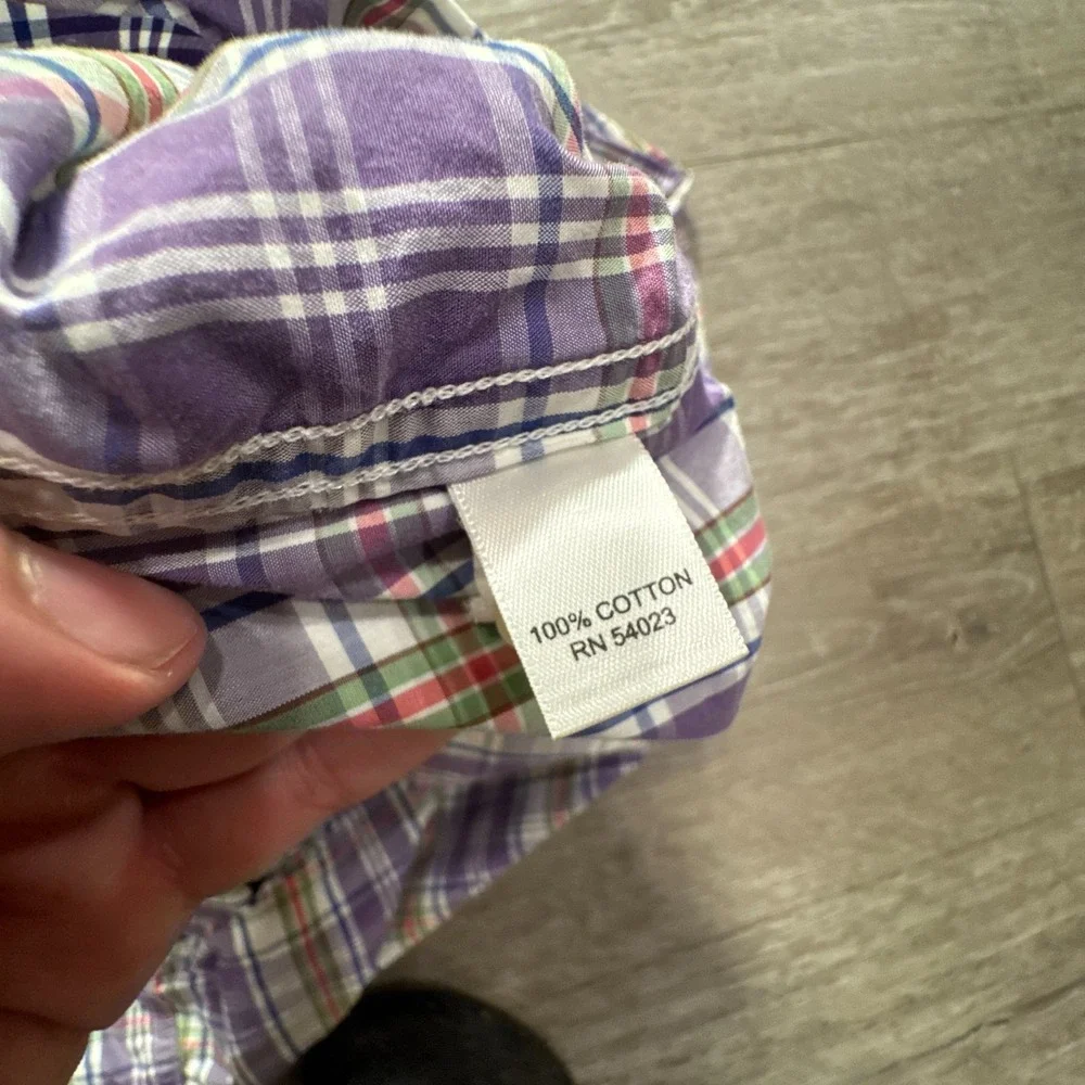 Banana Republic Shirt Mens Medium Purple Cotton Plaid Soft‎ Wash Button Down